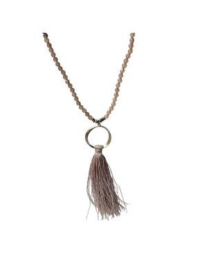 Ann Taylor LOFT Boho Beaded Pink Tassel Statement Necklace Gold Tone Ring
